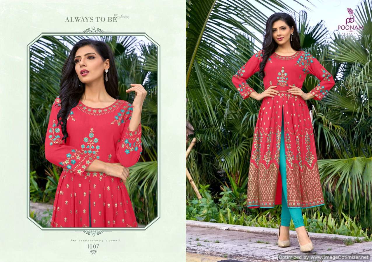 Poonam Yashika Latest Ethnic Wear Rayon Foil Printed Kurti Collection